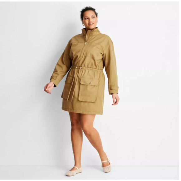 Long Sleeve Utility Mini Dress - Future Collective Khaki Large NWT - Picture 1 of 7